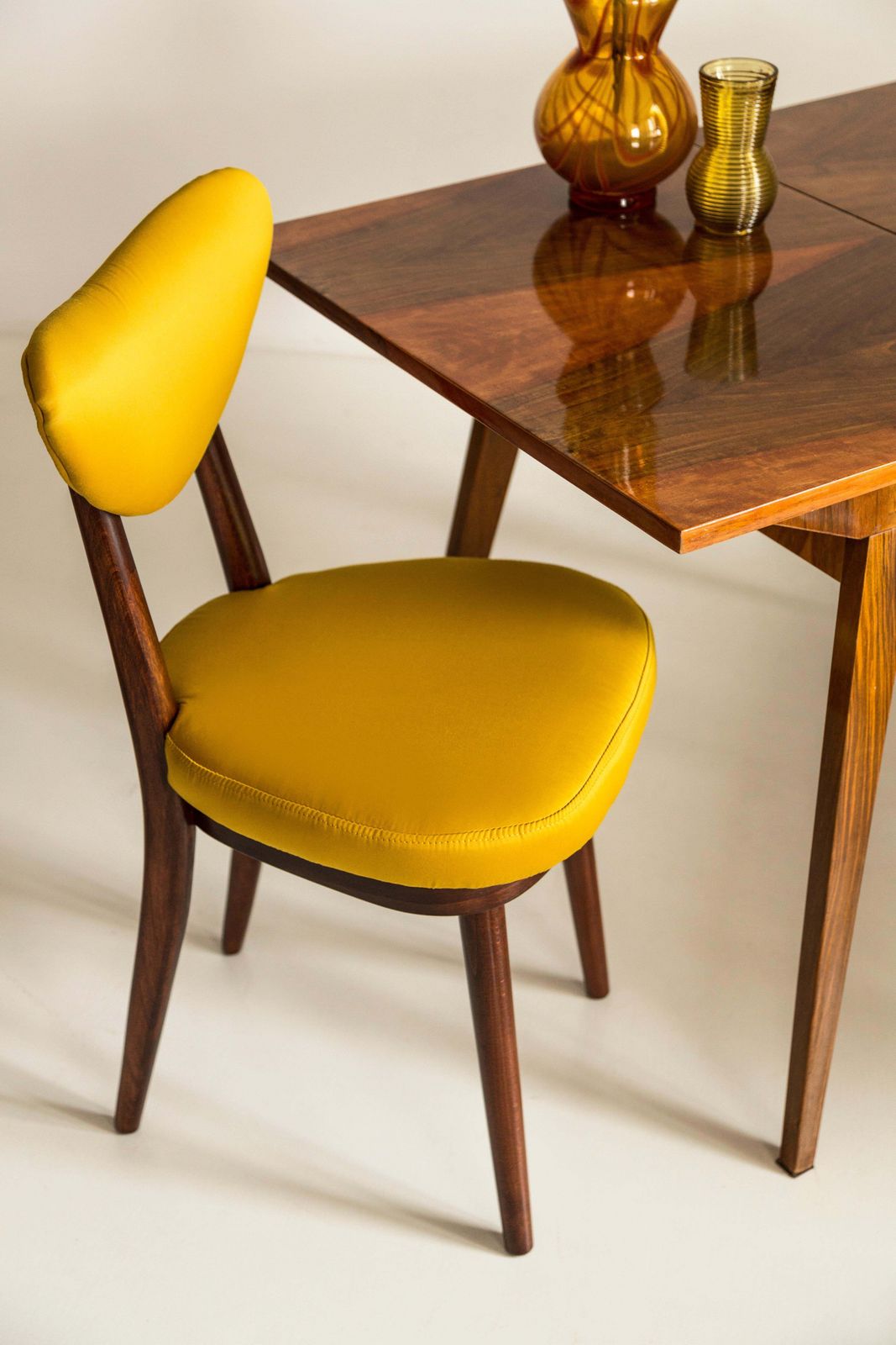 Twelve Midcentury Heart Chairs, Yellow Satin Dedar Gildo Fabric, Europe, 1960s photo 7144.0