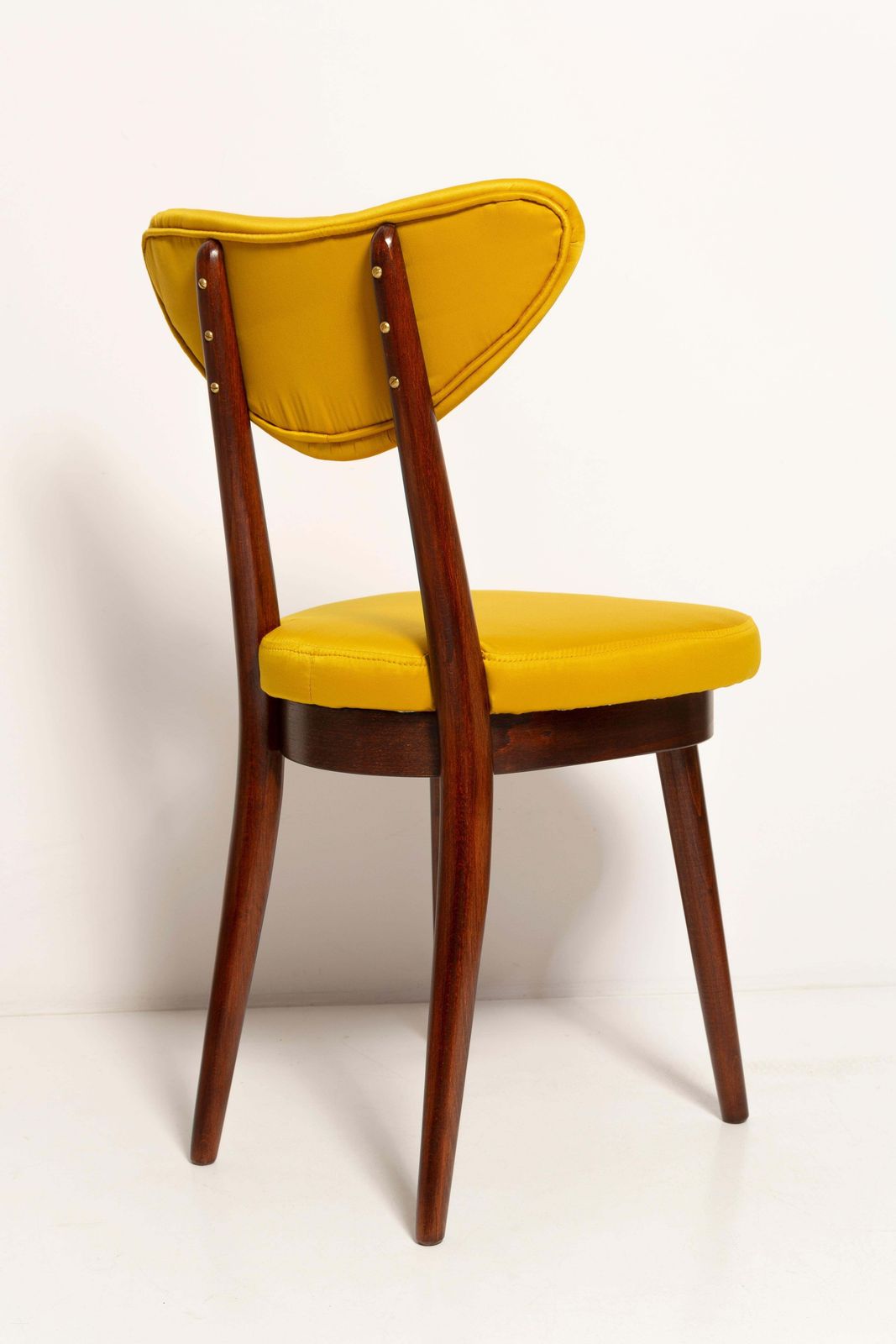 photo for sale Twelve Midcentury Heart Chairs, Yellow Satin Dedar Gildo Fabric, Europe, 1960s