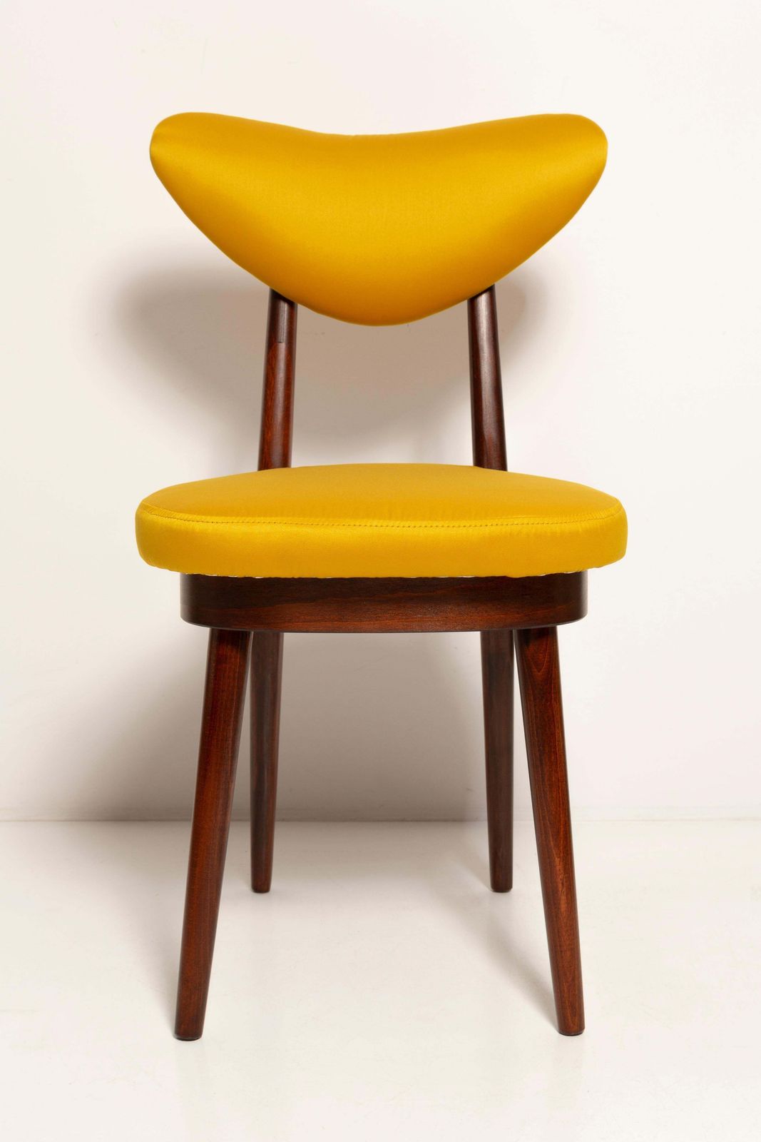 photo vinterior Twelve Midcentury Heart Chairs, Yellow Satin Dedar Gildo Fabric, Europe, 1960s