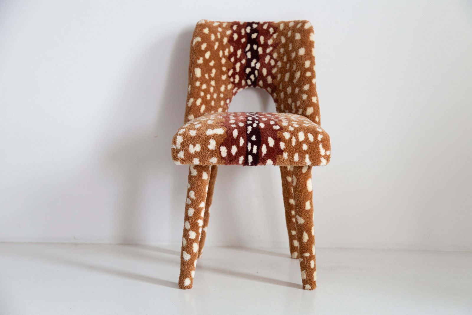 Six Mid Century Hand Tufting Roe Deer Bambi Wool Shell Chairs, Europe, 1960s photo for sale