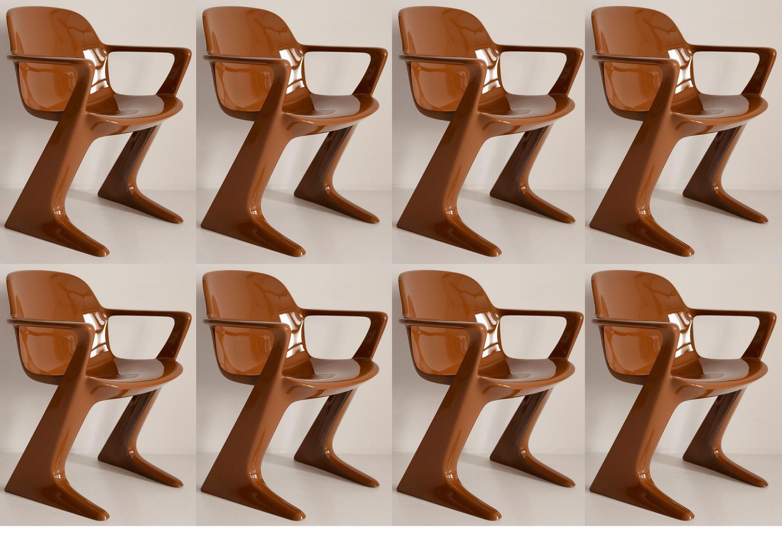 Set Of Eight Mid Century Mocha Pantone Kangaroo Chairs, Ernst Moeckl, Germany photo furniture