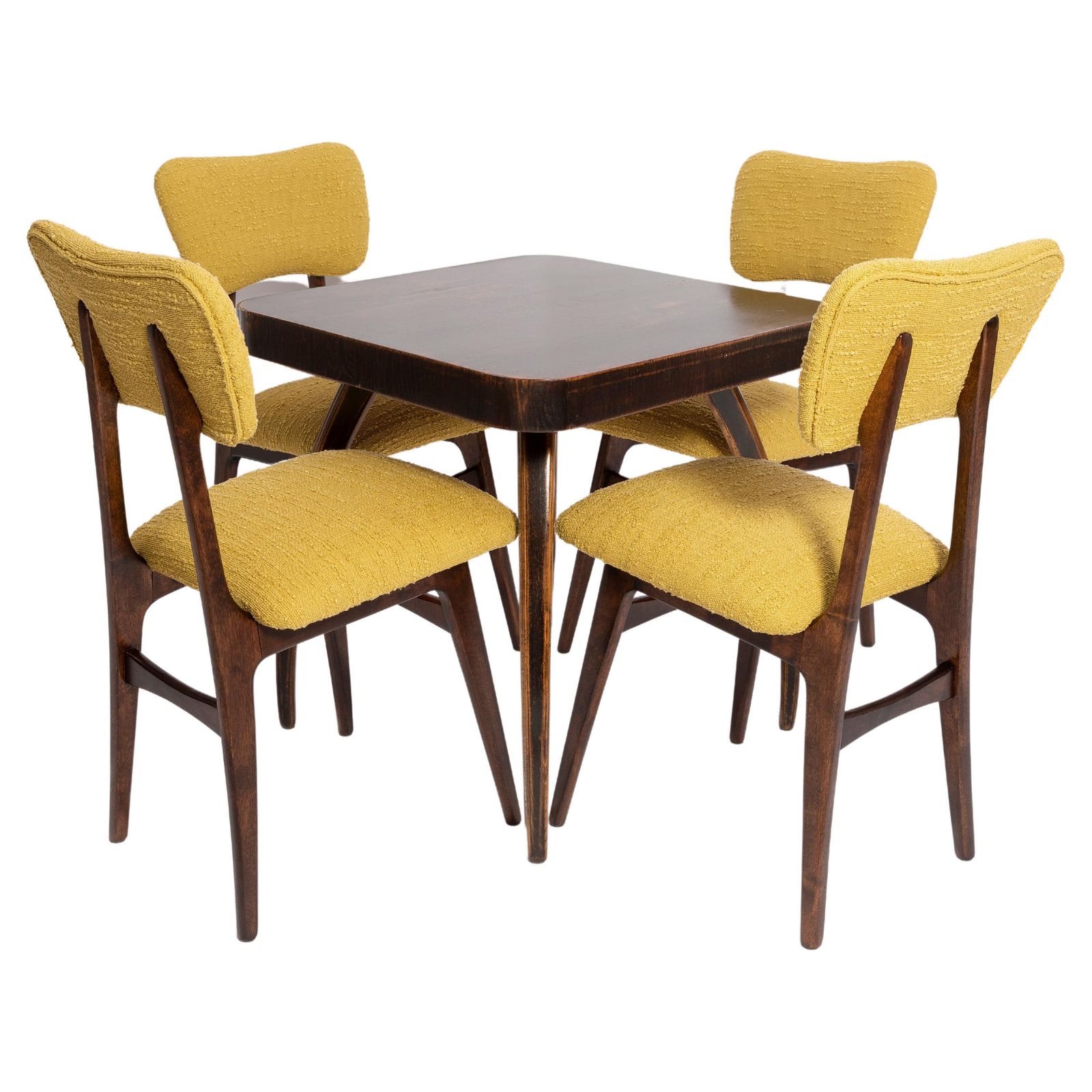 Mid Century Table By Jindřich Halabala And Set Of 4 Boucle Chairs, Europe, 1960s