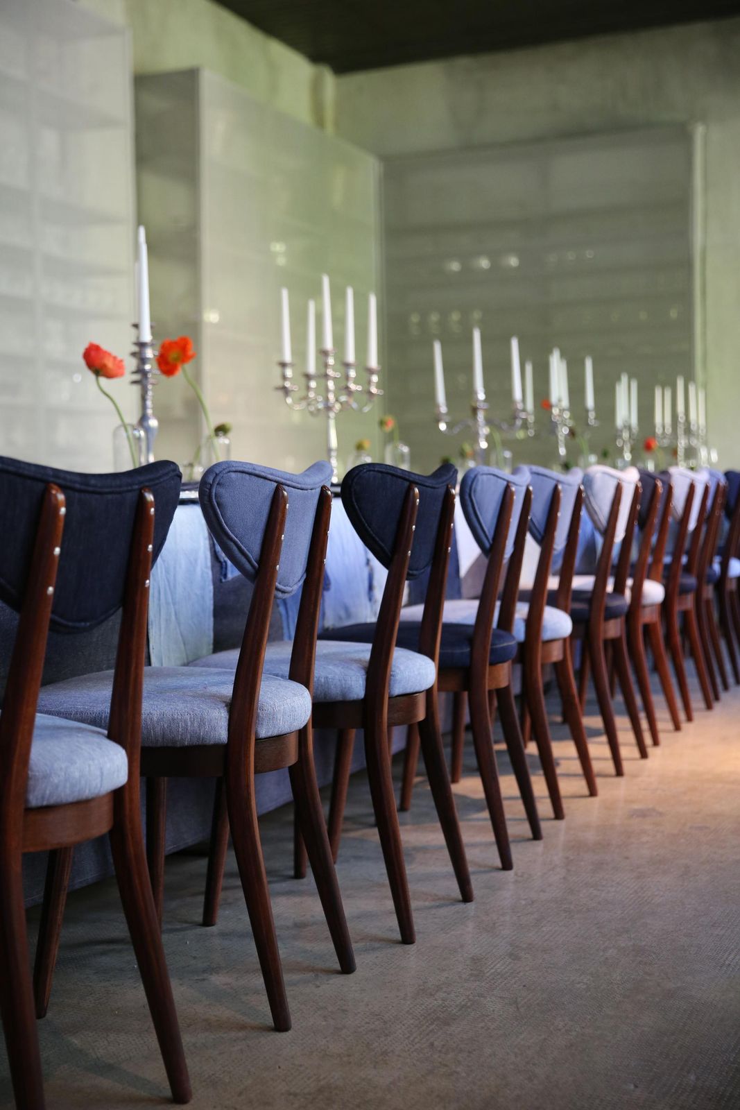 Set Of Eighty Six Midcentury Mixed Blue Denim Heart Chairs, Europe, 1960s photo furniture