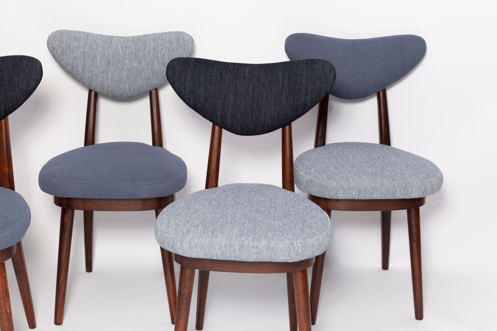 Set Of Eighty Six Midcentury Mixed Blue Denim Heart Chairs, Europe, 1960s photo buy