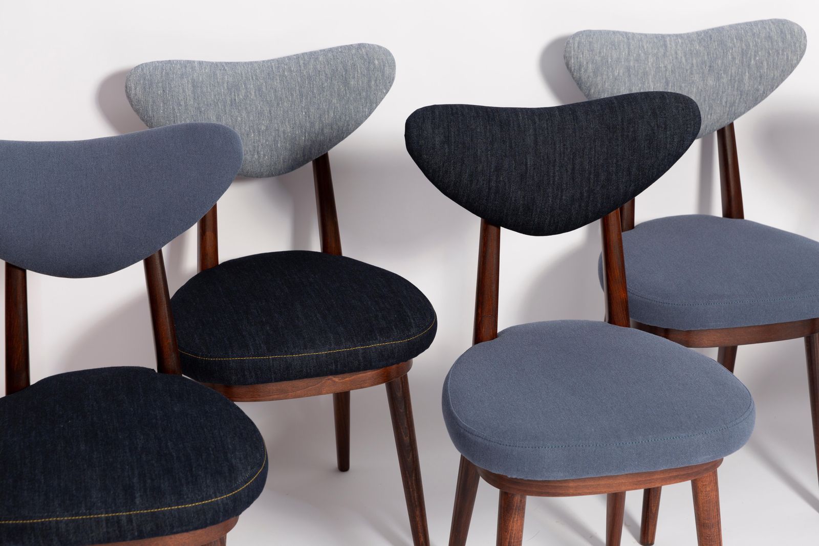 Furniture Set Of Eighty Six Midcentury Mixed Blue Denim Heart Chairs, Europe, 1960s photo
