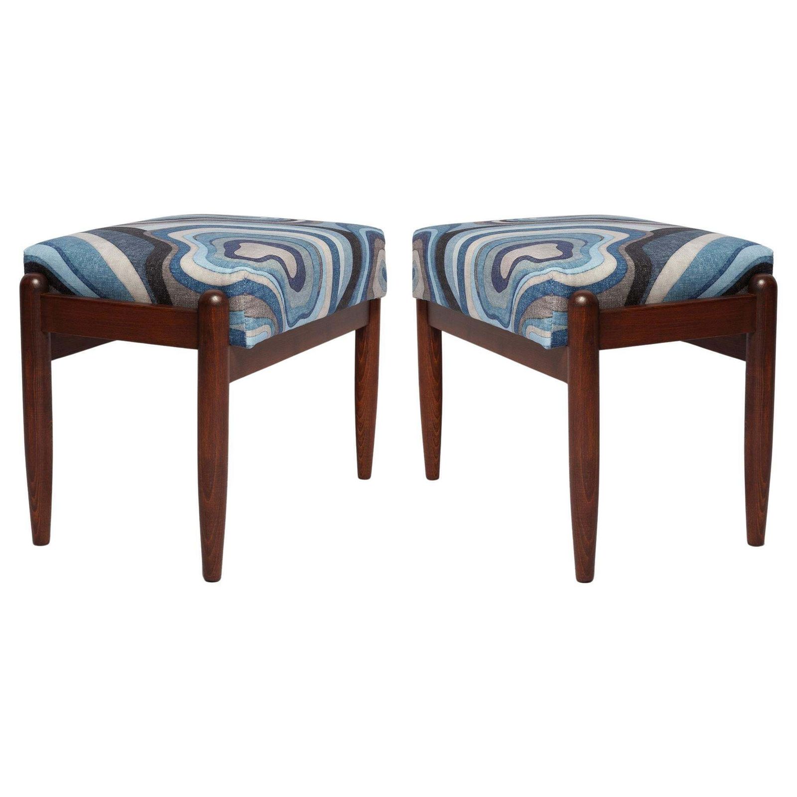 Set Van Twee Blauwe Linnen Mid Century Gfm Krukken, Edmund Homa, Europa, Jaren 1960