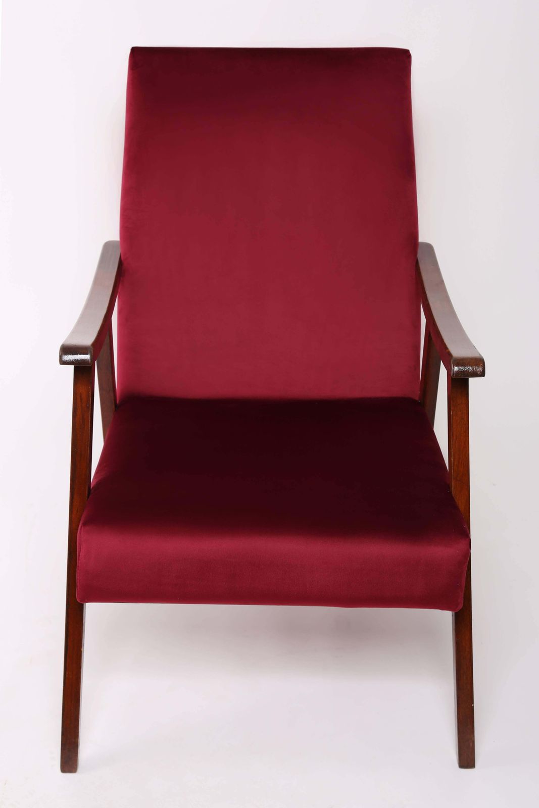 Mid Century Burgundy Velvet Vintage Armchair, Europe, 1960s. photo furniture