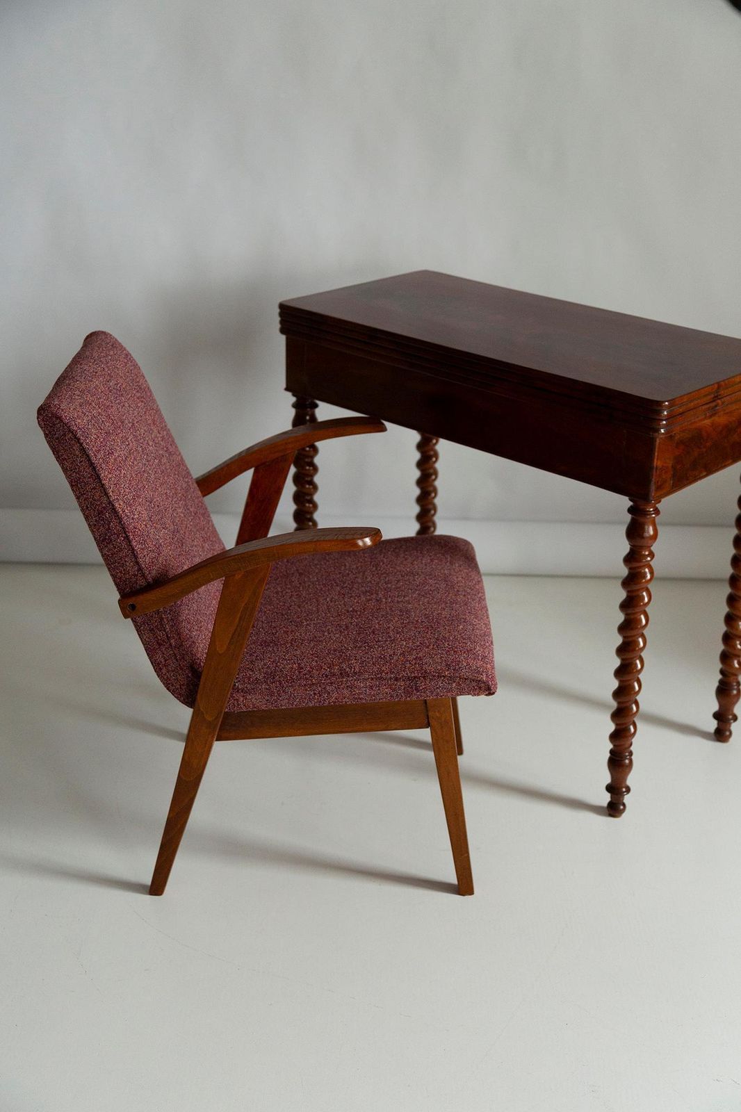 Mid Century Vintage Purple Melange Armchair By Mieczyslaw Puchala, 1960s photo vintage