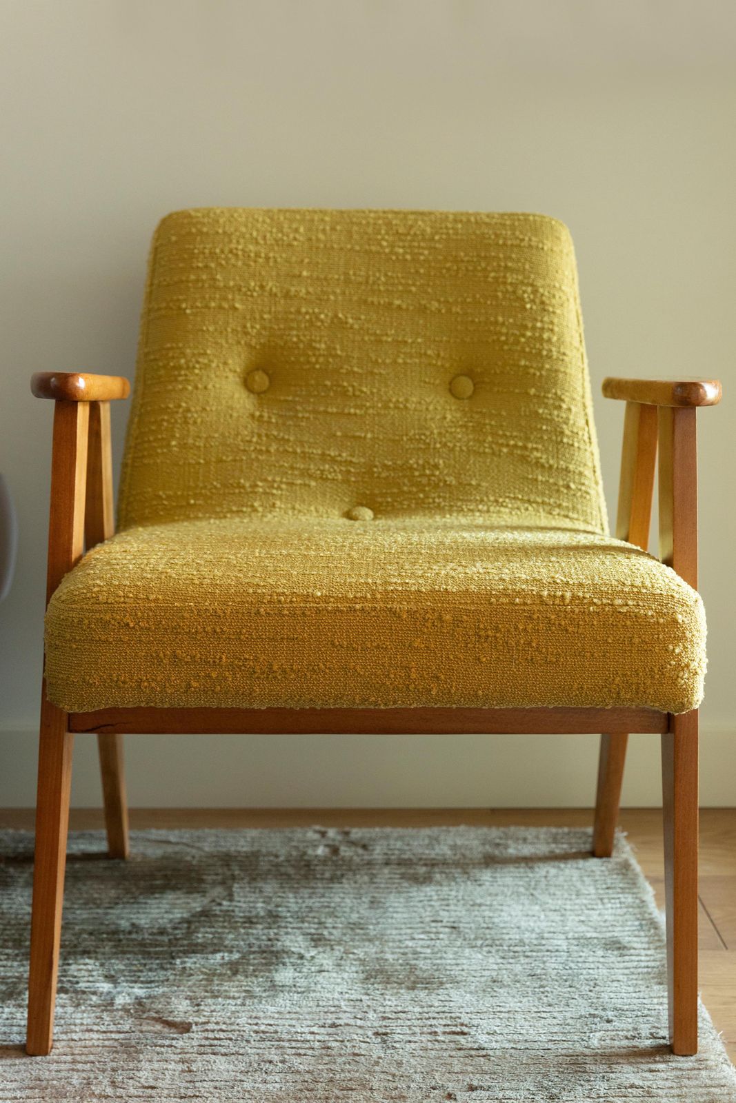 Midcentury 366 Club Armchair In Yellow Boucle, Jozef Chierowski, Europe, 1960s photo 1020.0