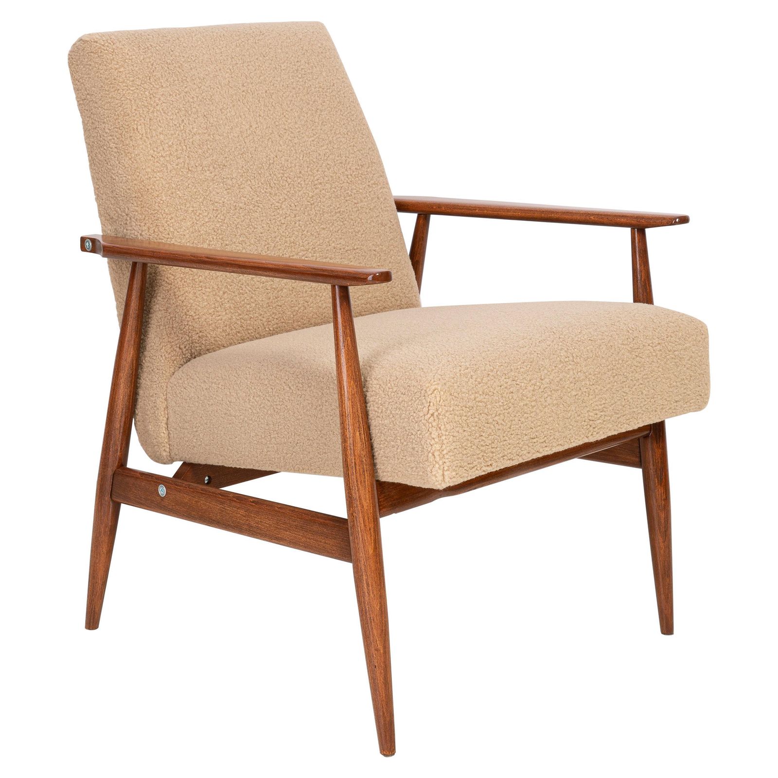Camel Bouclé Dante Armchair, H. Lis, 1960s