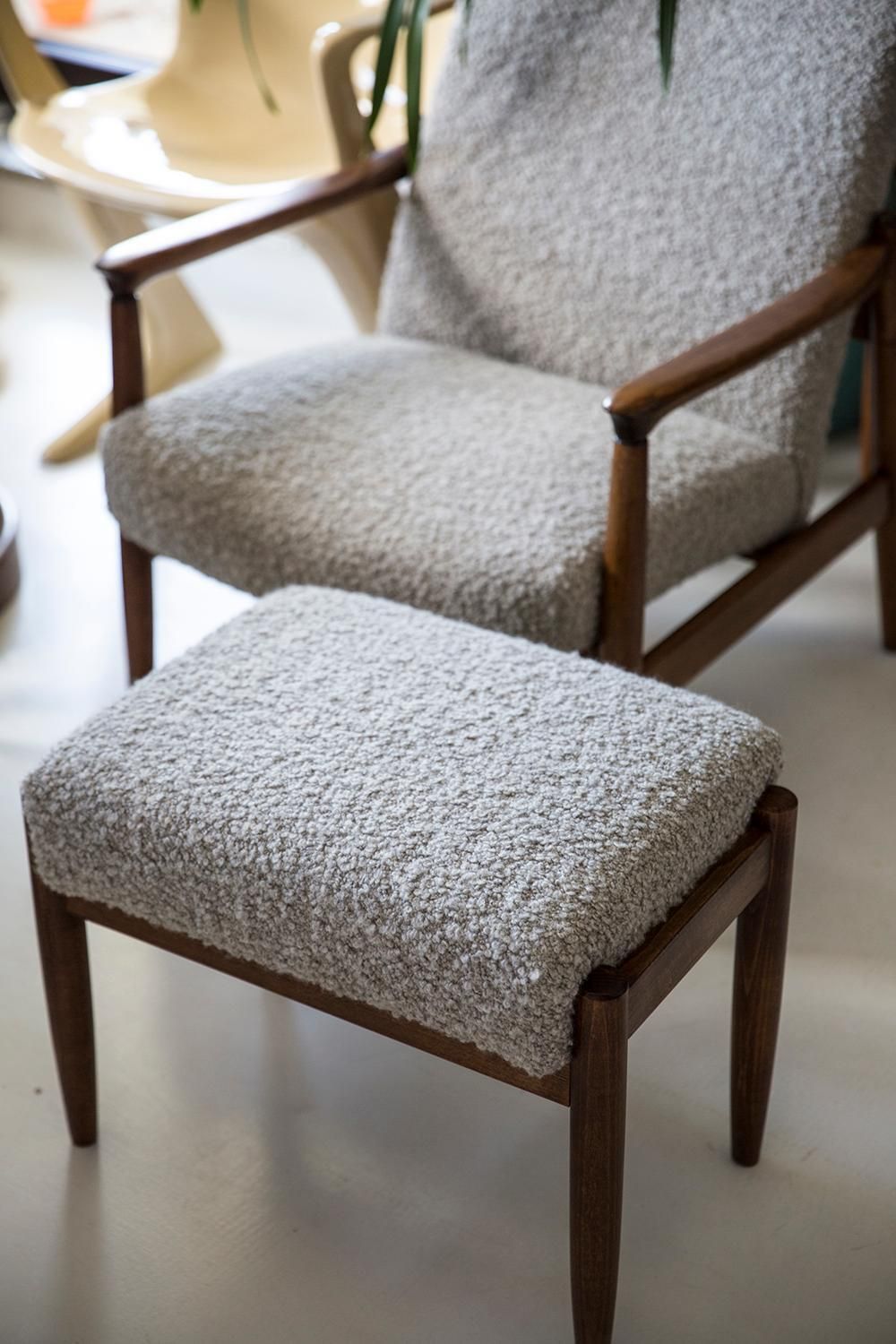 1020.0 Pair Of Midcentury Gray Alpaca Wool Stools, Edmund Homa, Poland, 1960s photo