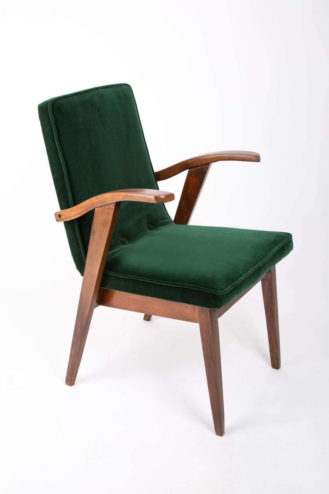 Mid Century Chair, Dark Green Velvet, By Mieczyslaw Puchala, Poland, 1960s photo for sale