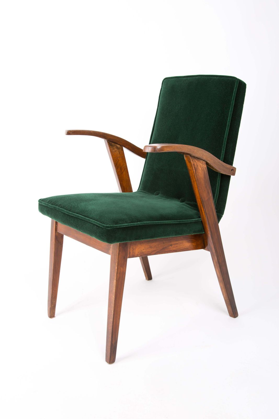 Mid Century Chair, Dark Green Velvet, By Mieczyslaw Puchala, Poland, 1960s photo Furniture