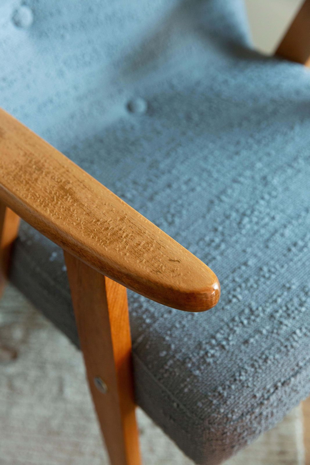 Midcentury 366 Club Armchair In Gray Blue Boucle, J. Chierowski, Europe, 1960s photo 1020.0