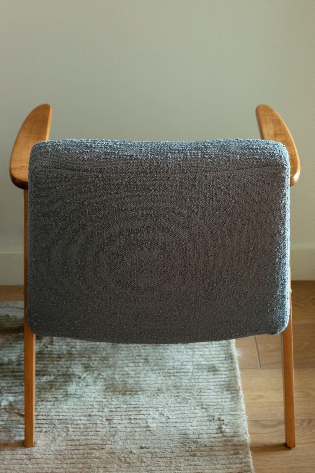photo for sale Midcentury 366 Club Armchair In Gray Blue Boucle, J. Chierowski, Europe, 1960s