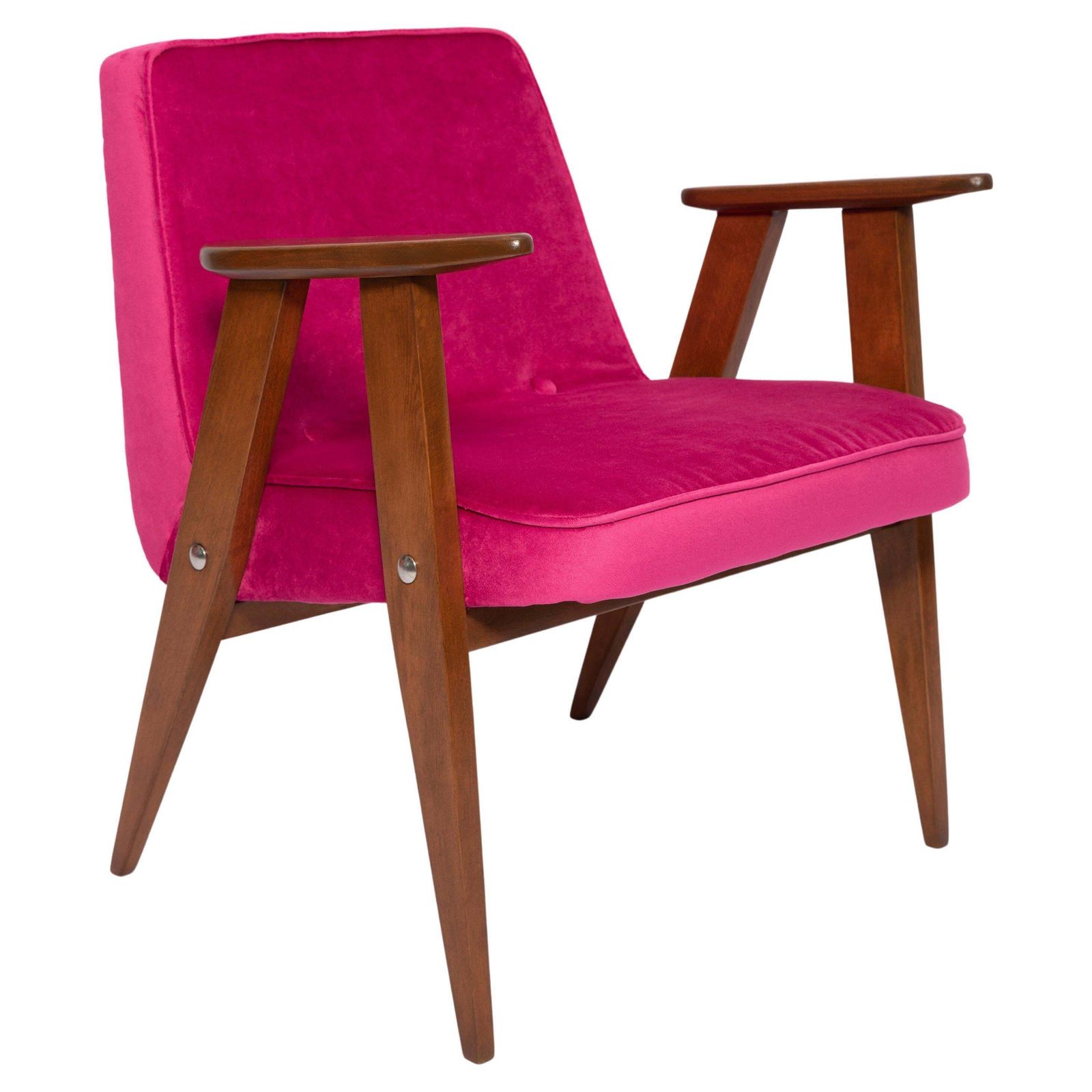 Mid Century 366 Armchair In Pink Velvet, By Jozef Chierowski, Europe 1960s