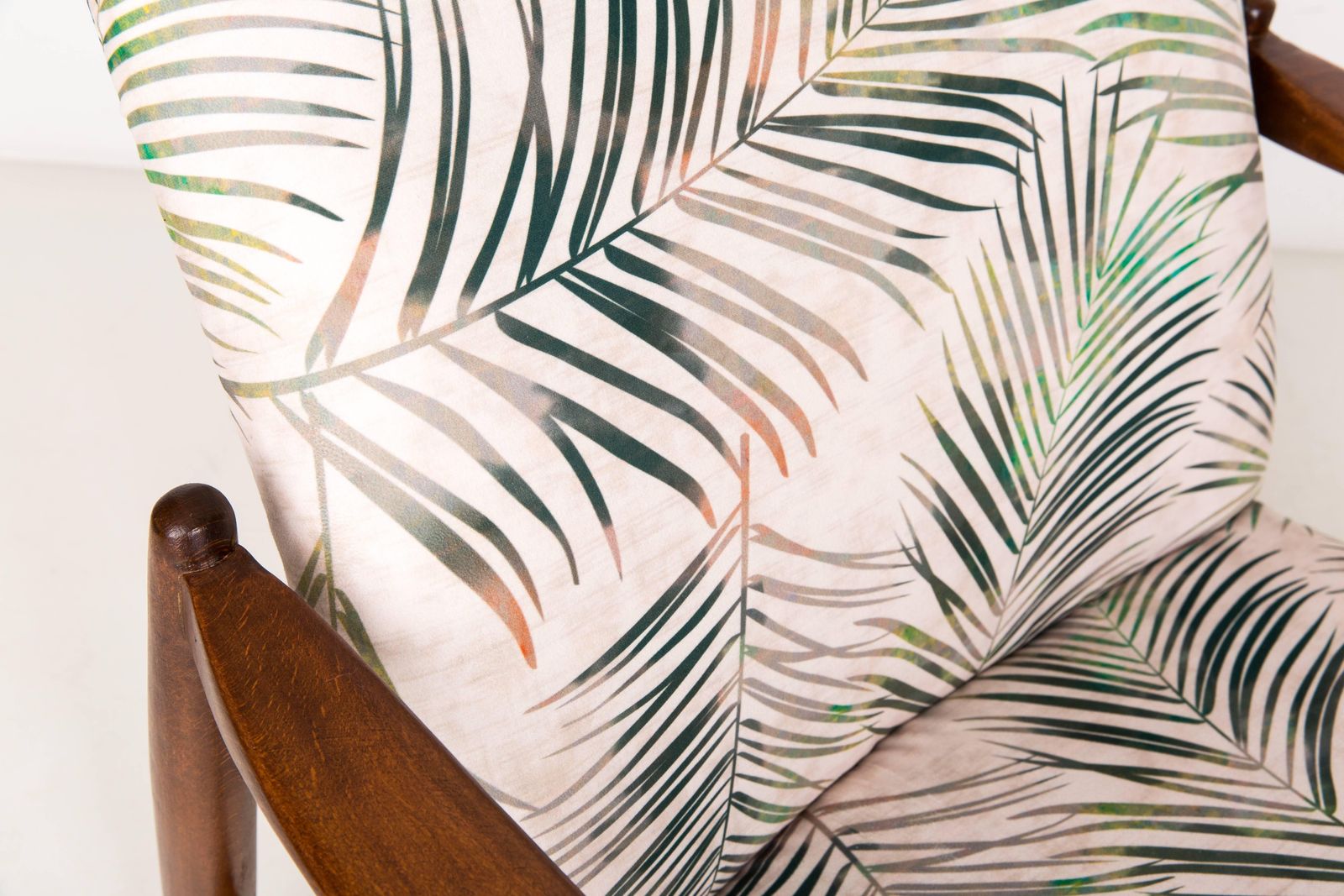 Vintage Palm Tree Leaves Beige Velvet Armchair, Edmund Homa, 1960s photo for sale