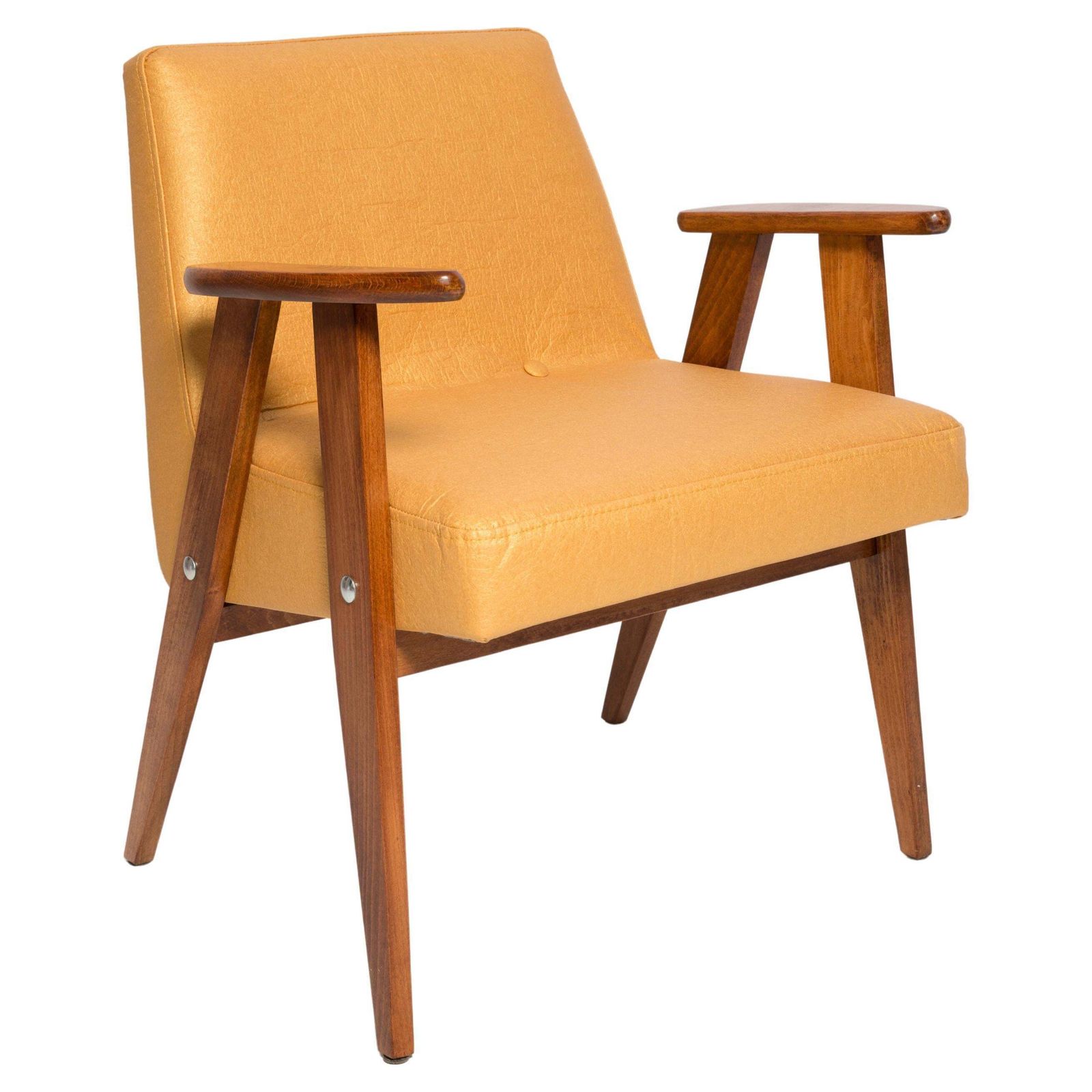 Midcentury 366 Club Armchair In Gold Pineapple Leather, Jozef Chierowski, 1960s