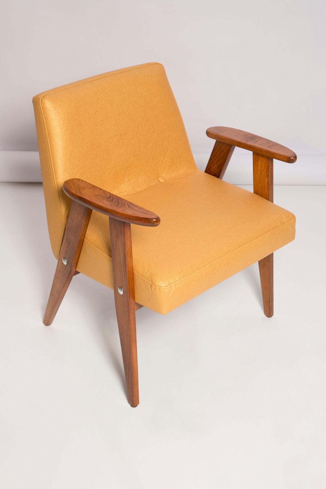 Midcentury 366 Club Armchair In Gold Pineapple Leather, Jozef Chierowski, 1960s photo furniture