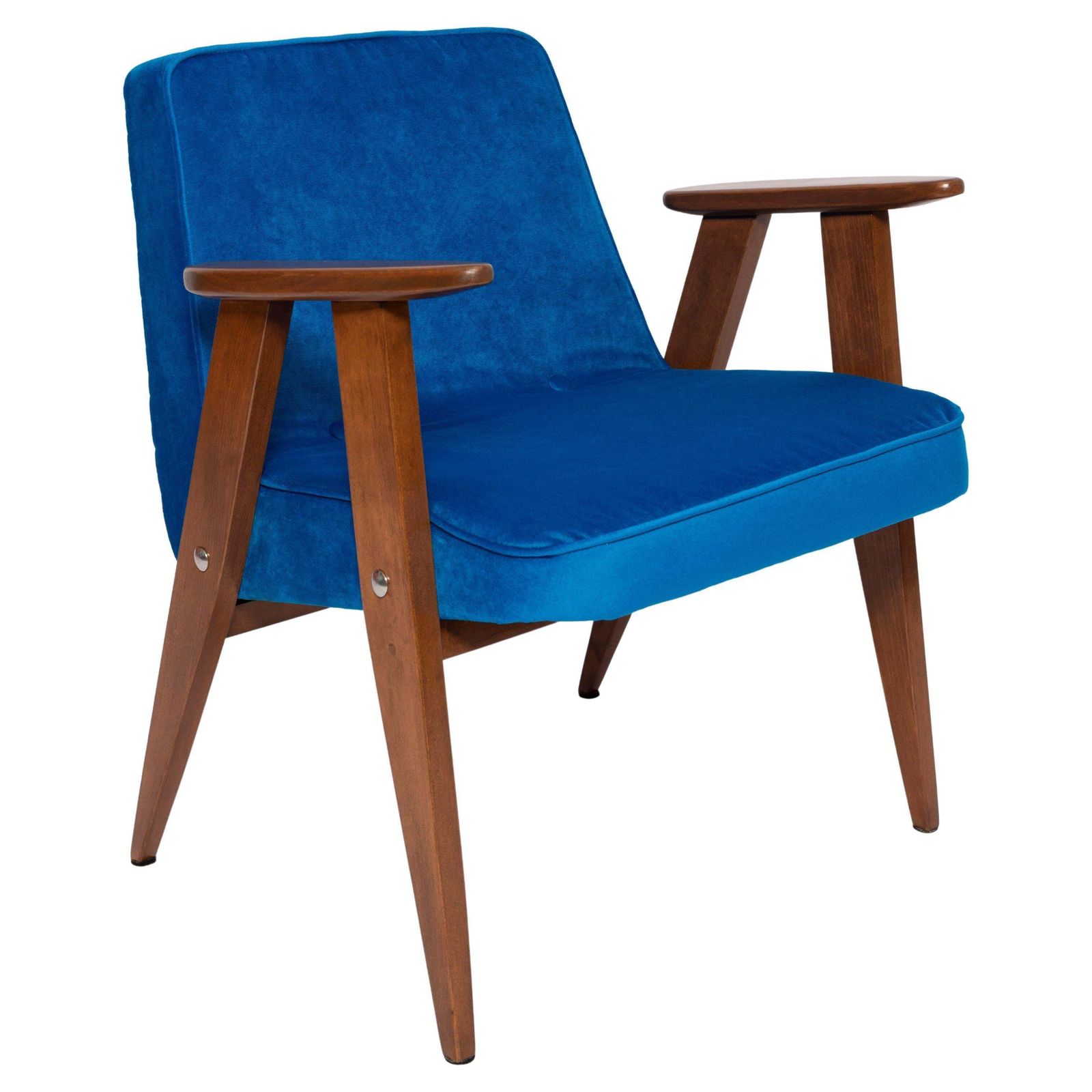 Mid Century 366 Armchair In Blue Velvet, By Jozef Chierowski, Europe 1960s