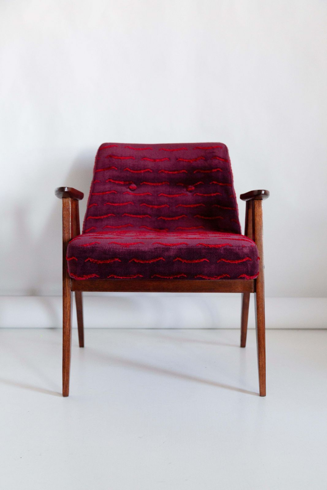 Mid Century 366 Armchair, Dark Red Velvet, By Jozef Chierowski, Europe, 1960s photo 1531.0