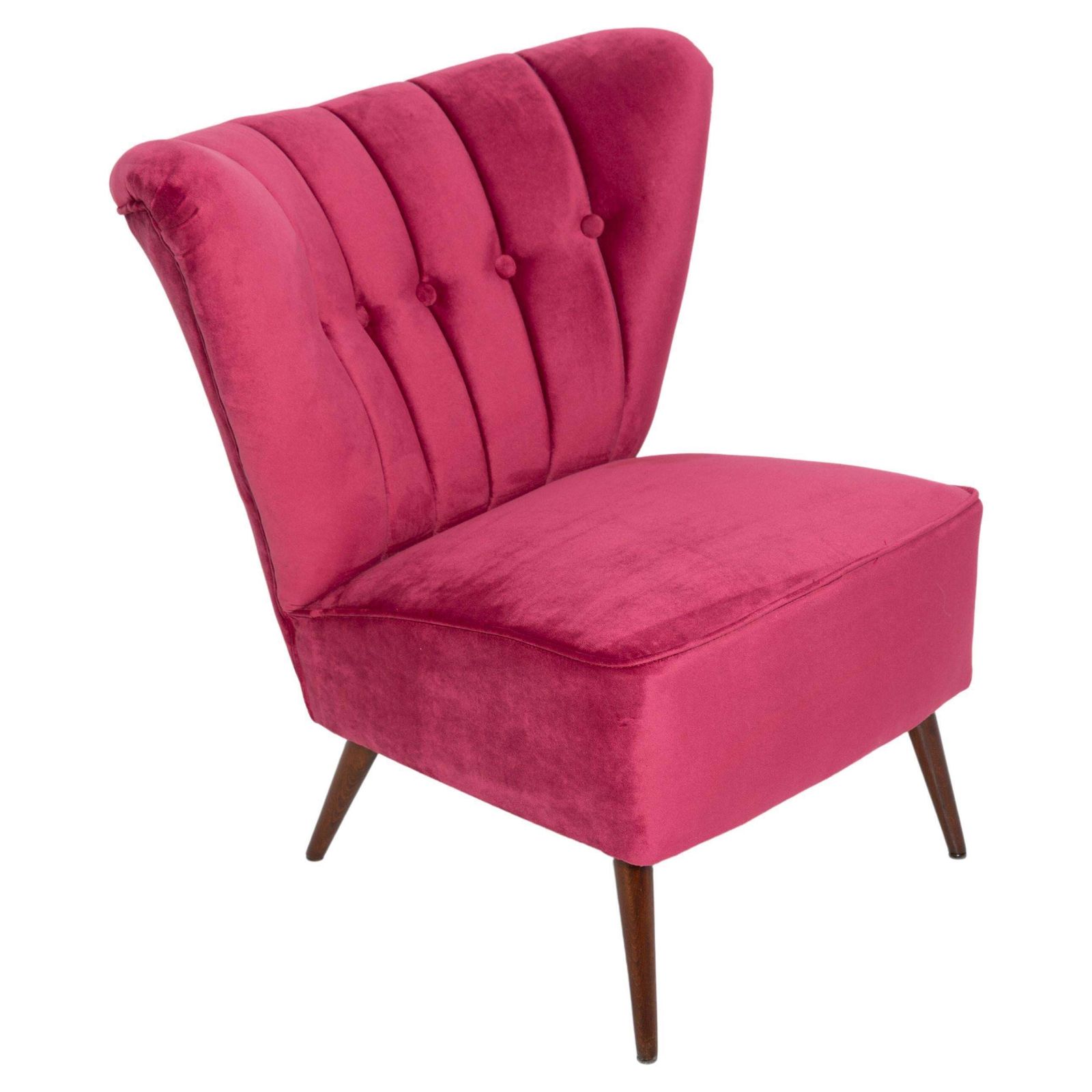 Mid Century Magenta Roze Velvet Club Fauteuil, Europa, Jaren 1960