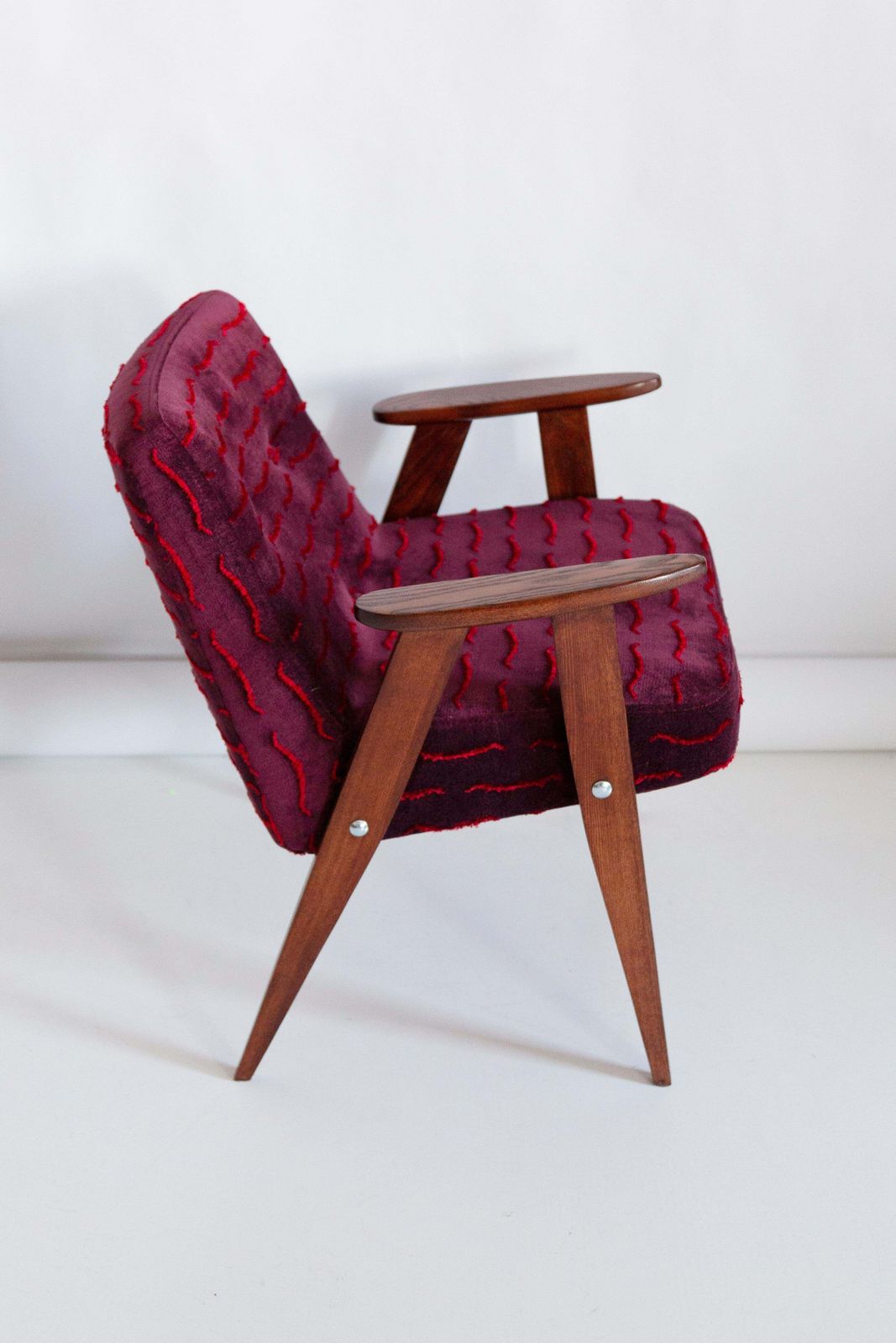 photo furniture Mid Century 366 Armchair, Dark Red Velvet, By Jozef Chierowski, Europe, 1960s