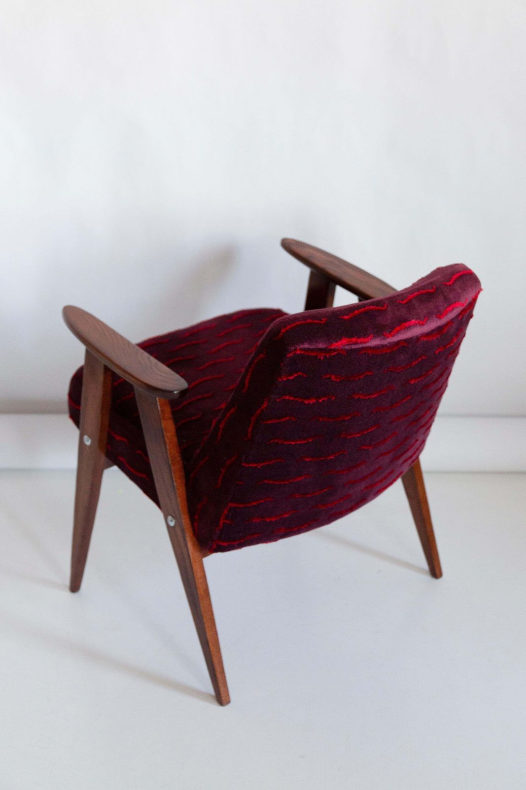 Furniture Mid Century 366 Armchair, Dark Red Velvet, By Jozef Chierowski, Europe, 1960s photo