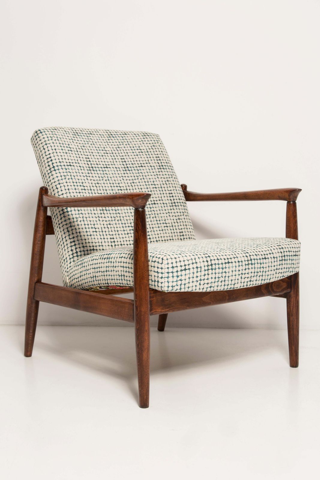 Mid Century White And Aqua Vintage Armchair And Stool, Edmund Homa, Europe, 1960s photo vinterior