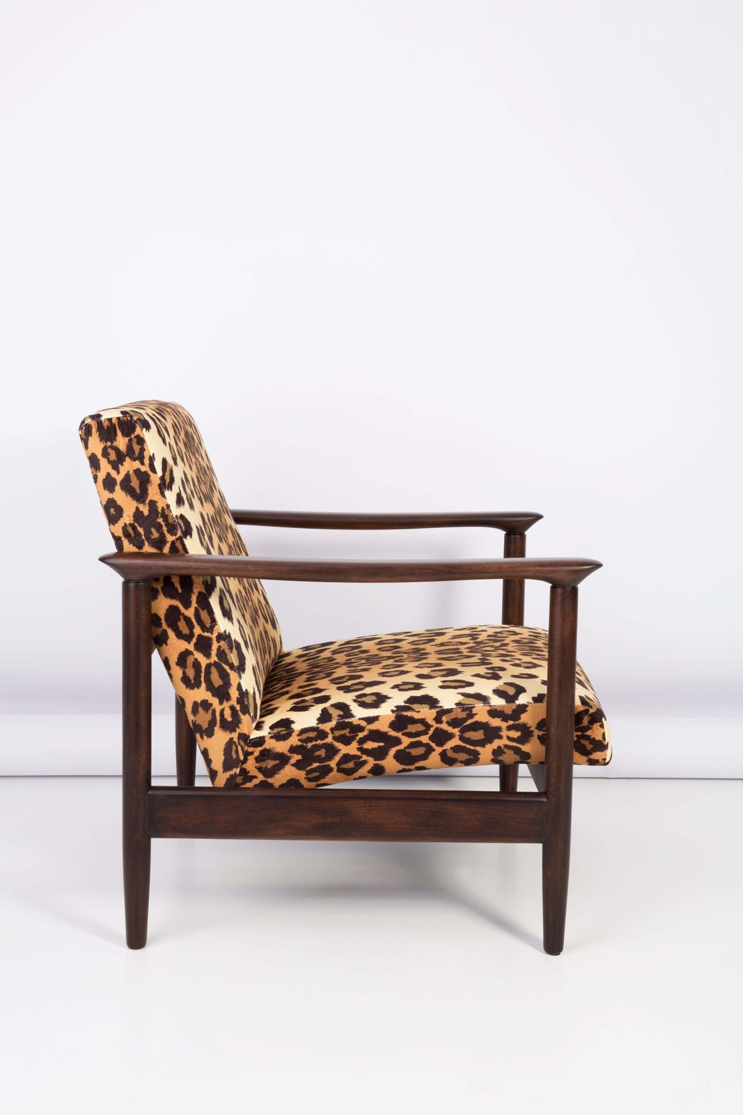 Leopard Velvet Armchair, Hollywood Regency, Dark Wood, Edmund Homa, 1960s Poland photo furniture