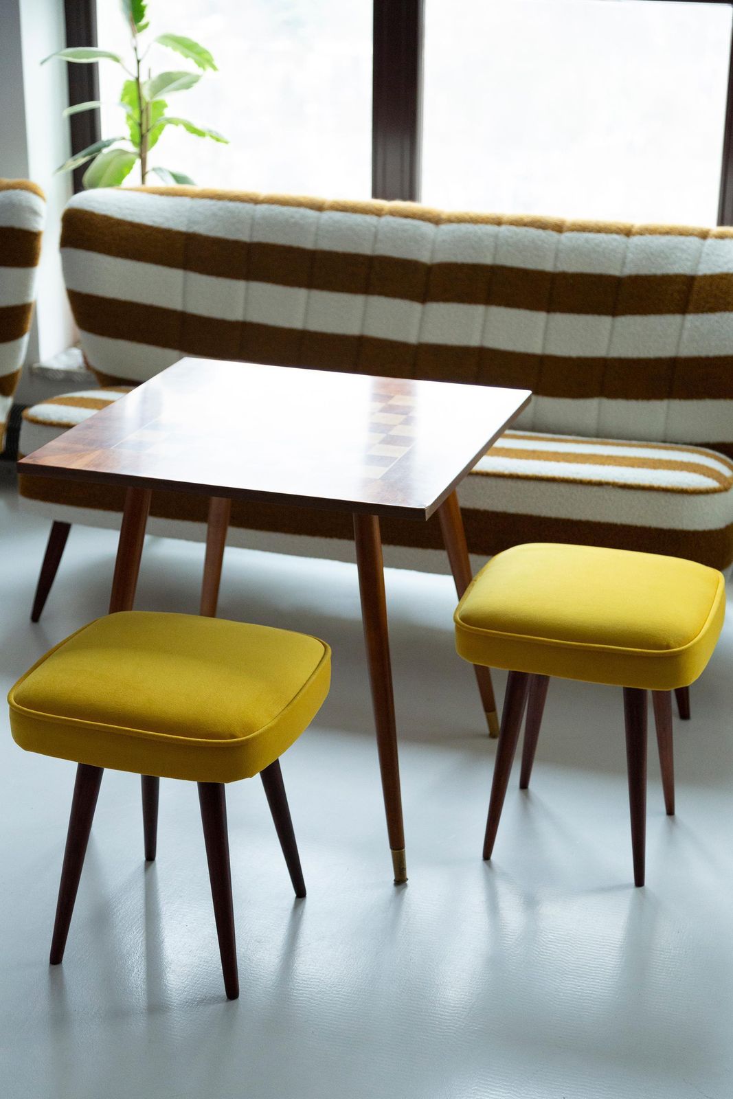 Mid Century Mustard Yellow Velvet Foot Stool, Poland, 1960s photo Furniture