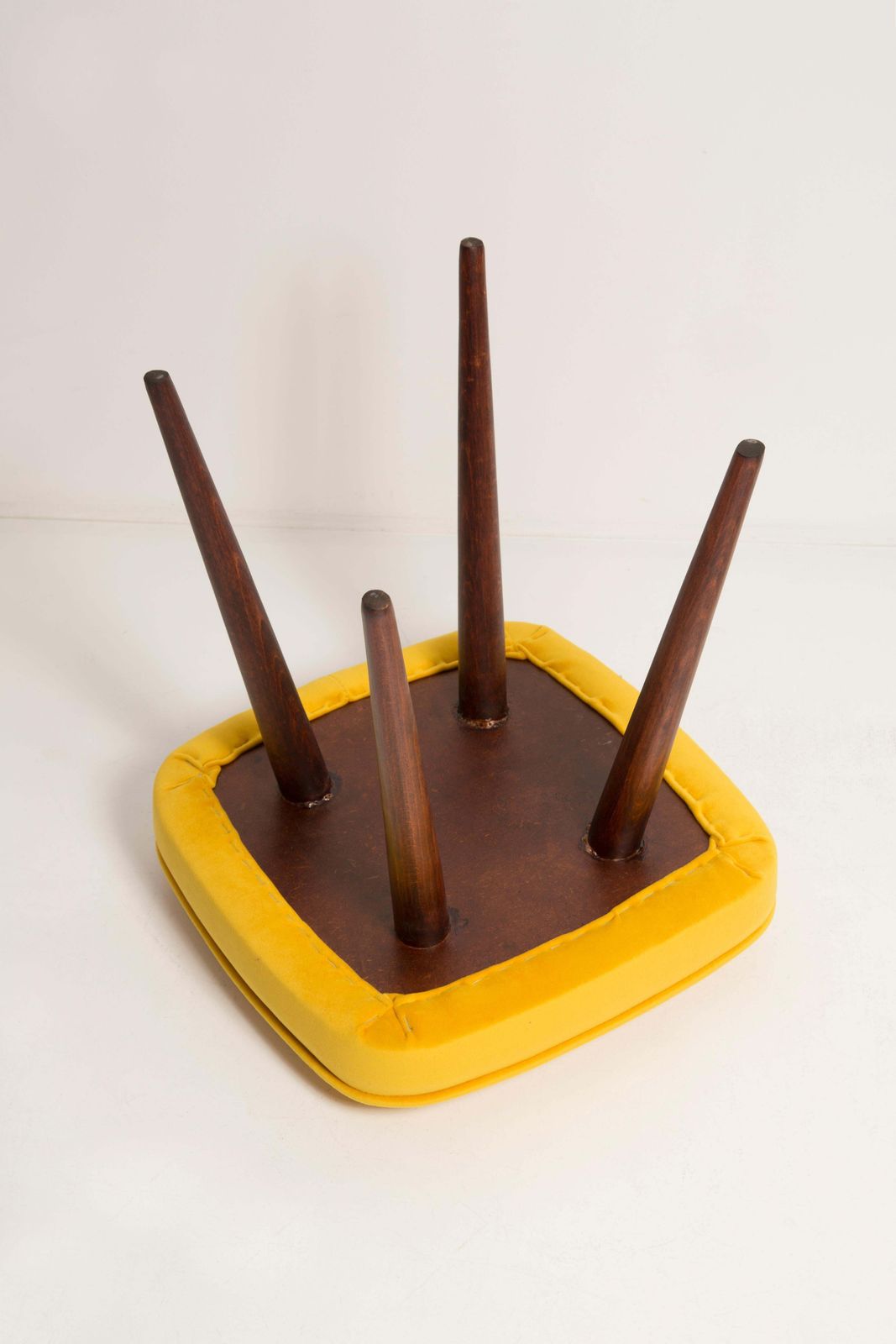 photo furniture Mid Century Mustard Yellow Velvet Foot Stool, Poland, 1960s