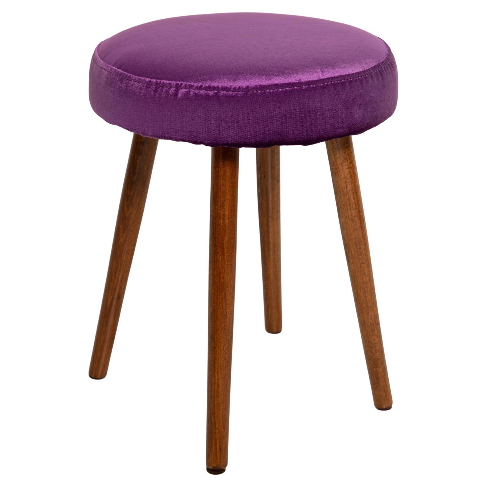 Mid Century Glossy Purple Velvet Stool, Europe, 1960s