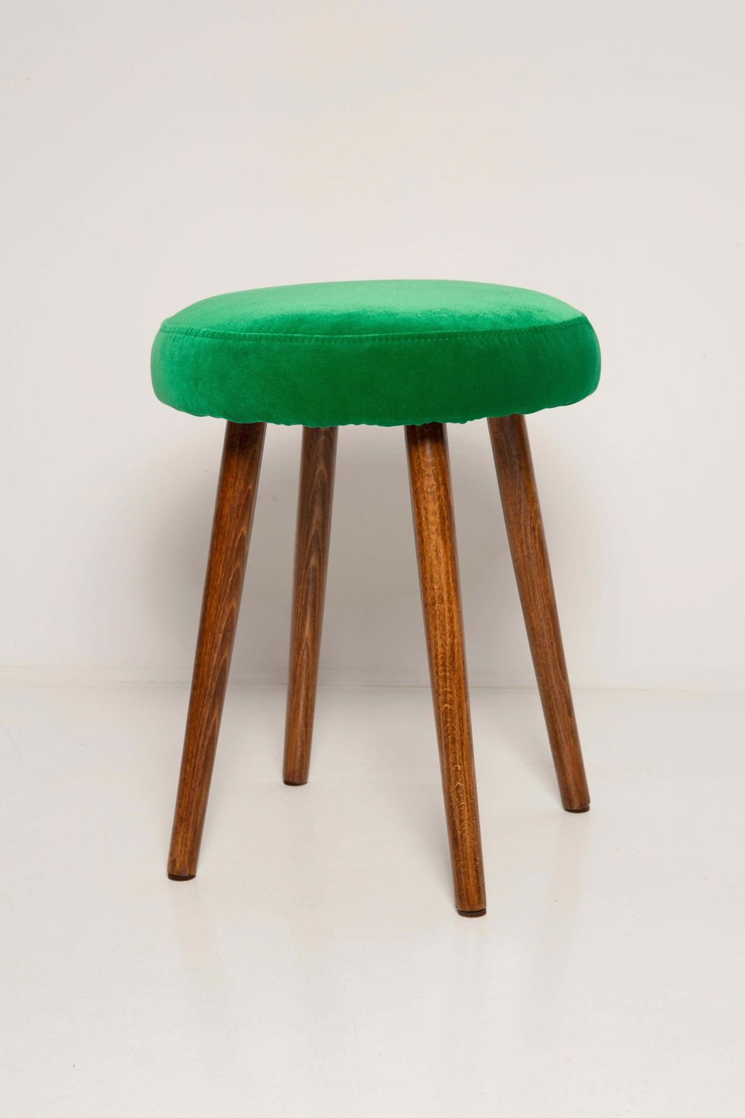 Mid Century Grass Green Velvet Stool, Europe, 1960s photo for sale