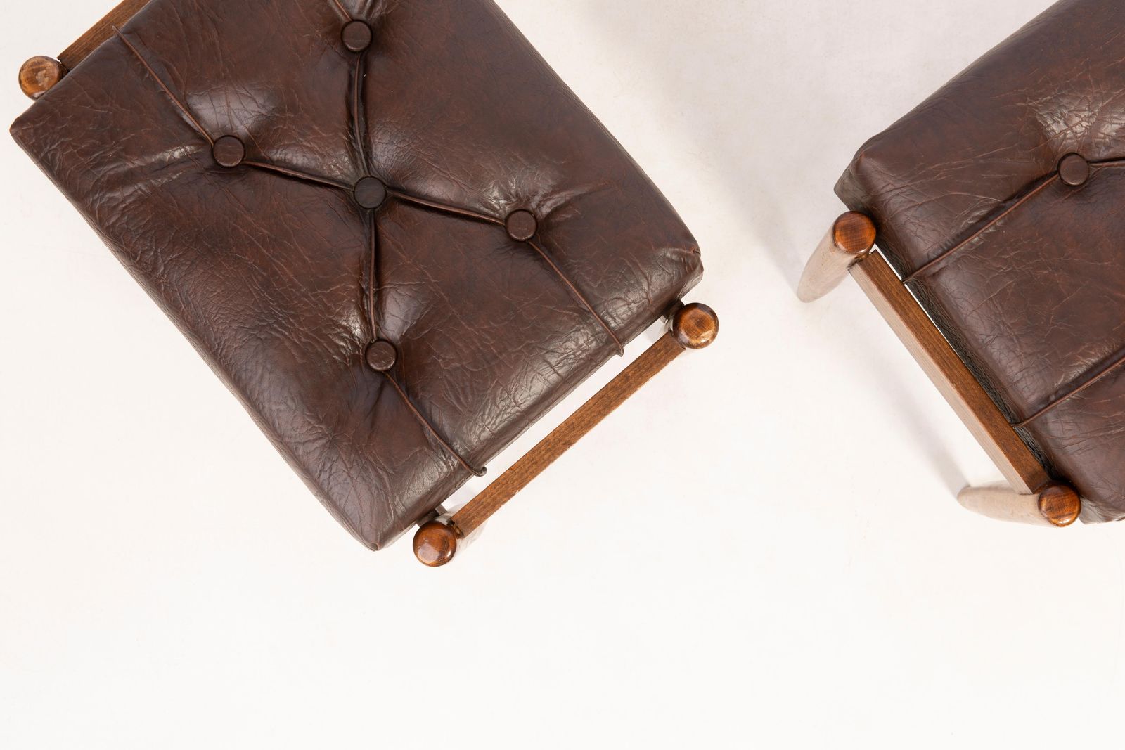 Set Of Two Faux Leather Brown Vintage Stools, Edmund Homa, 1960s photo buy