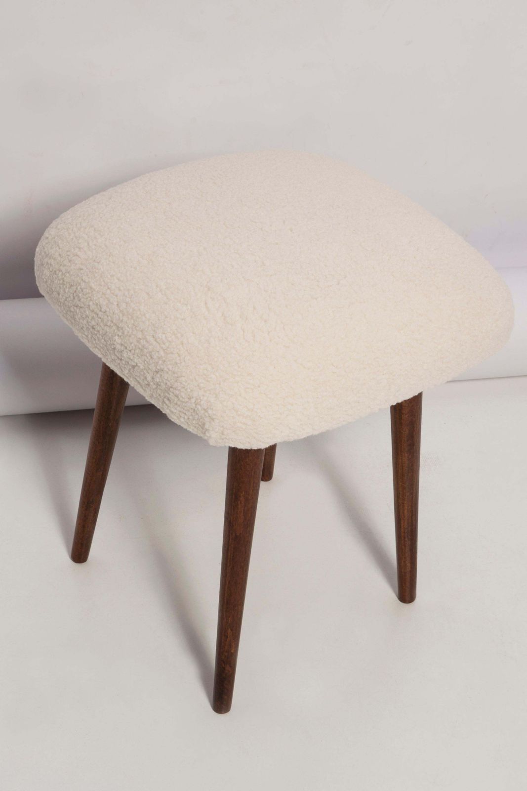 Set Of Two Mid Century Modern Light Beige Boucle Stool, Europe, 1960s photo Furniture
