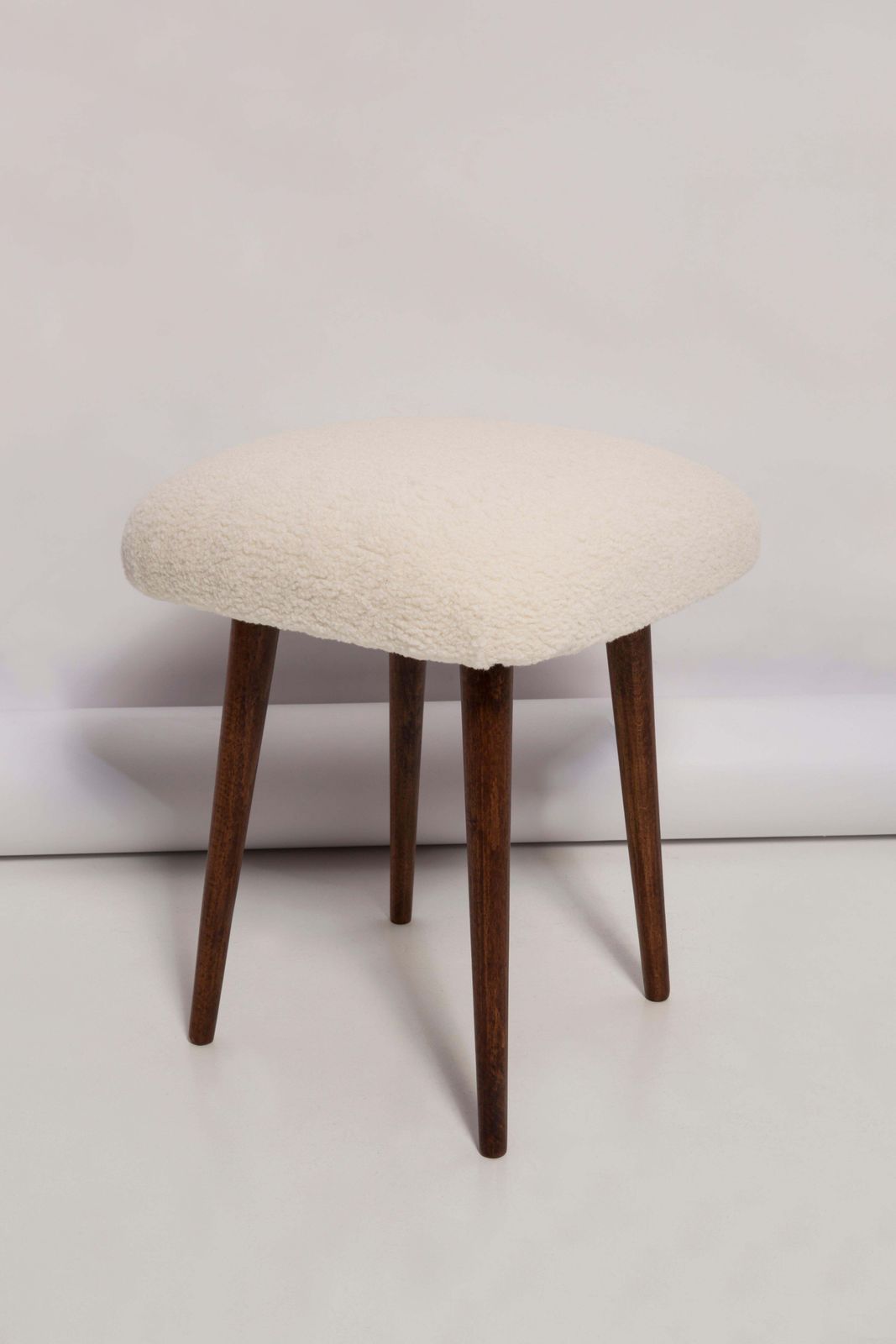 Set Of Two Mid Century Modern Light Beige Boucle Stool, Europe, 1960s photo 382.0