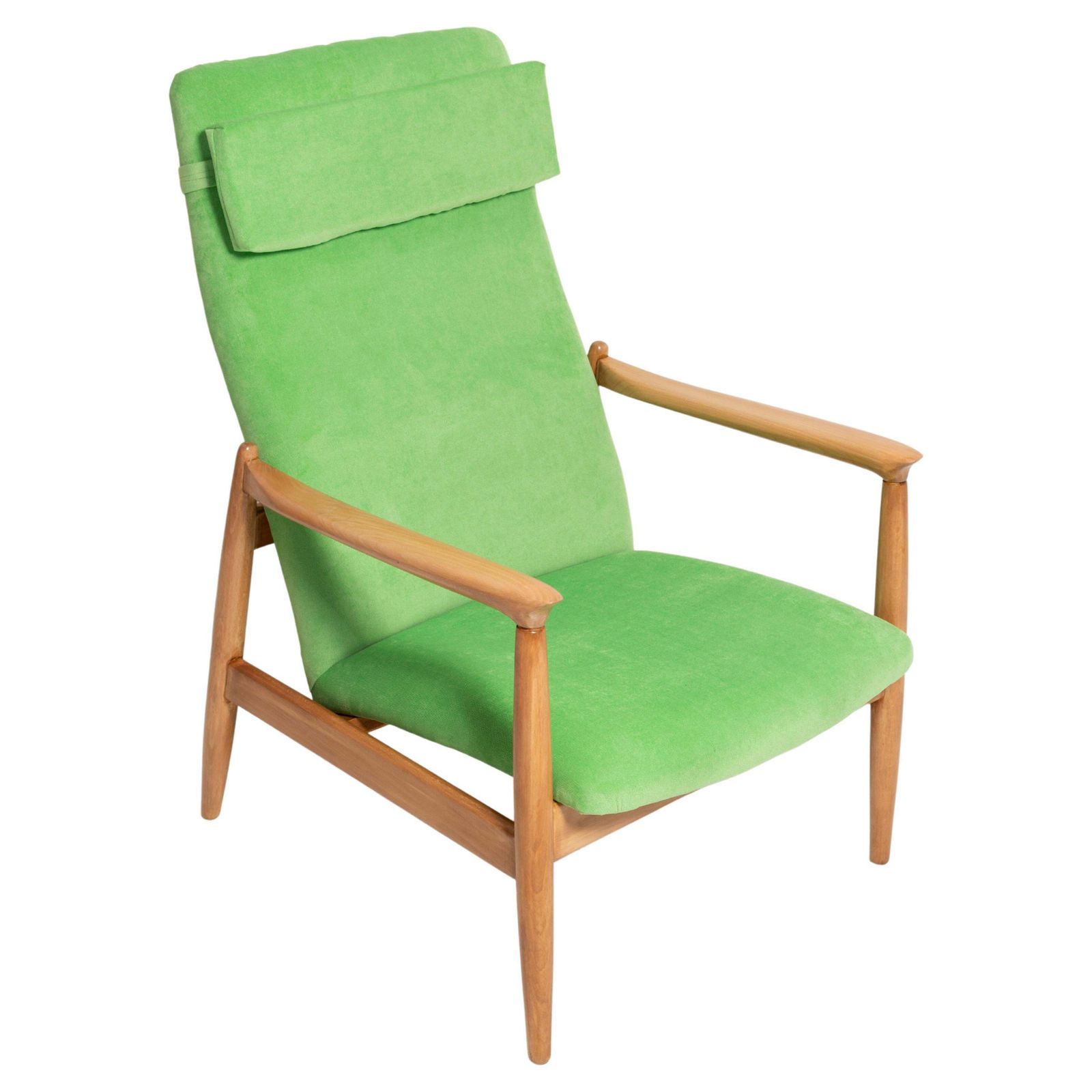 Lichtlimoengroene Fluwelen Fauteuil, Gfm 64 High, Edmund Homa, Jaren 1960