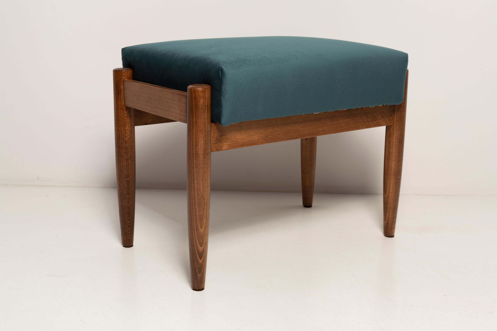 Mid Century Vintage Petrol Blauw Fluwelen Kruk, Edmund Homa, Europa, Jaren 1960 photo 255.0