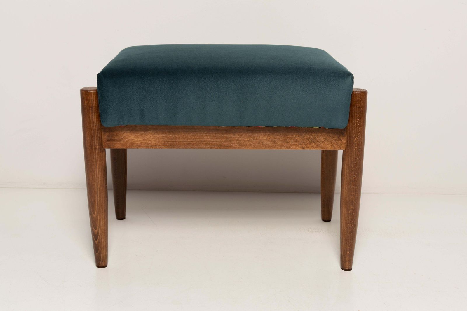 Midcentury Vintage Petrol Blue Velvet Stool, Edmund Homa, Europe, 1960s photo buy