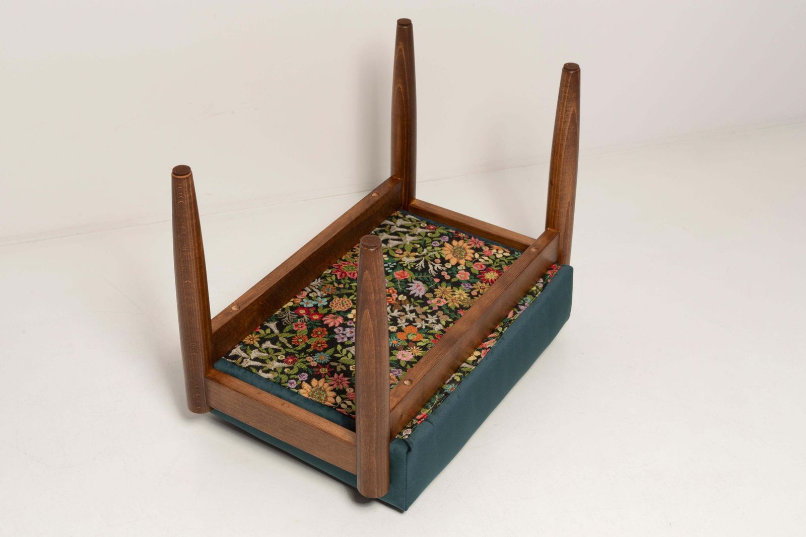 photo for sale Midcentury Vintage Petrol Blue Velvet Stool, Edmund Homa, Europe, 1960s