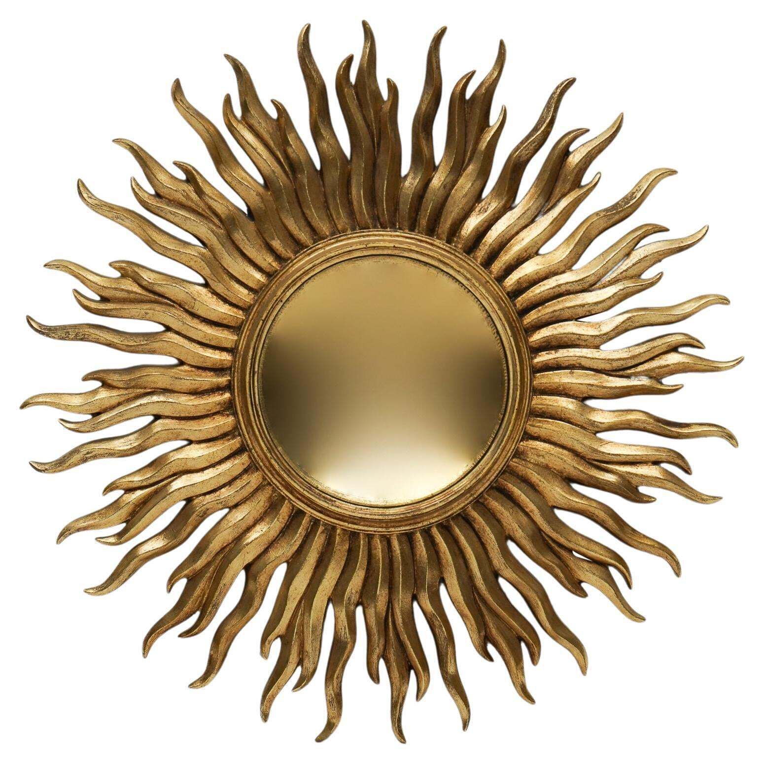 Mid Century Modern Sunburst Golden Wall Mirror, France 1960s