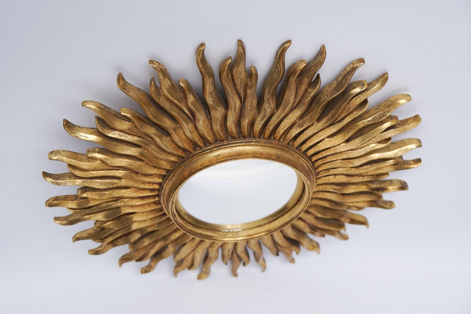 Mid Century Modern Sunburst Golden Wall Mirror, France 1960s photo Home Decor