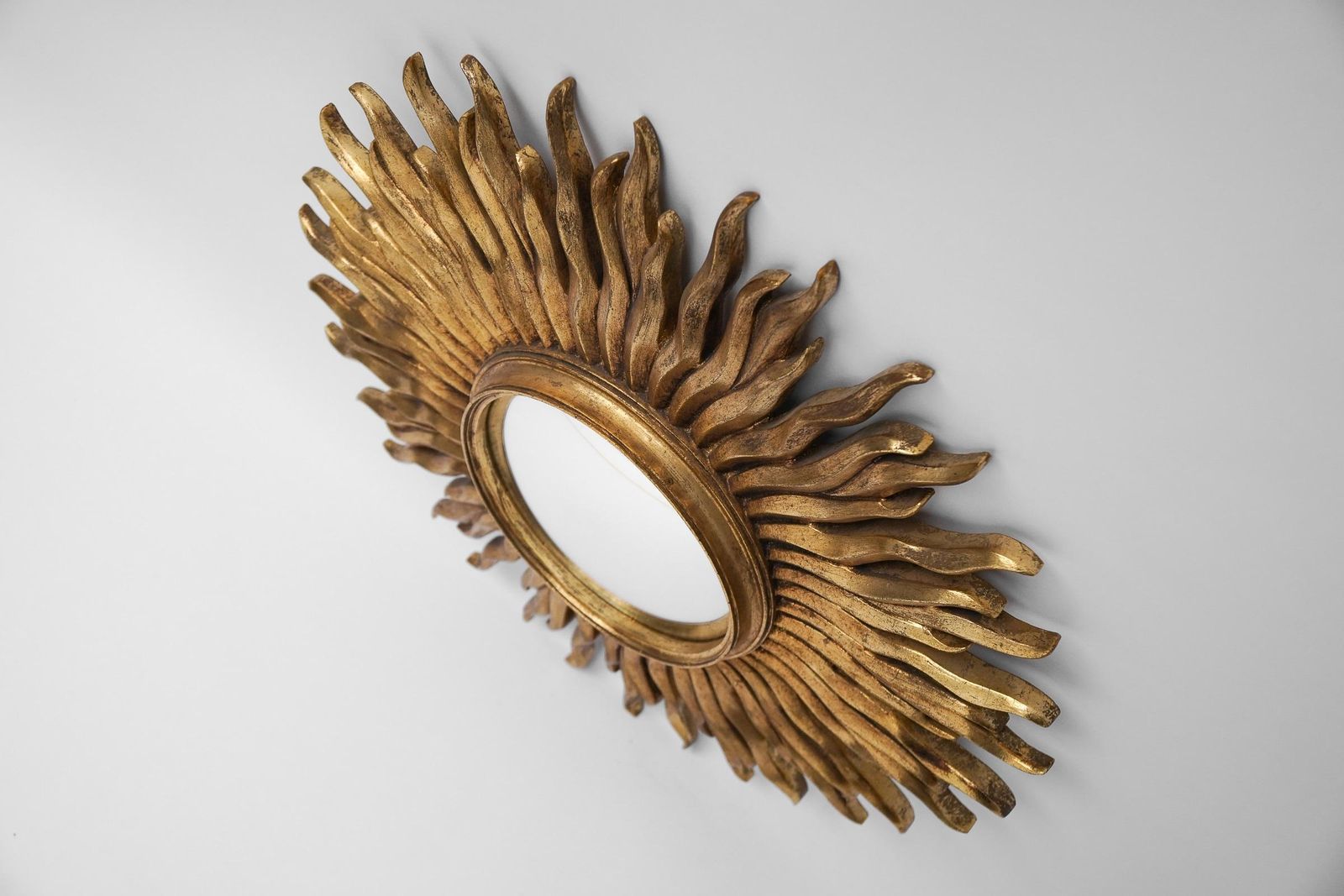 Mid Century Modern Sunburst Golden Wall Mirror, France 1960s photo 1831.0