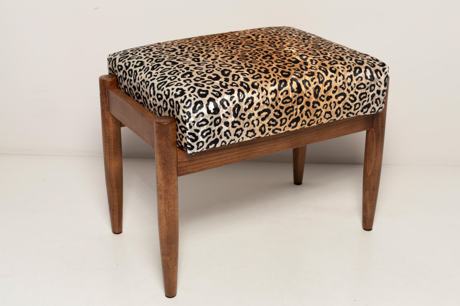 Pair Of Midcentury Leopard Velvet Vintage Stools, Edmund Homa, 1960s photo vinterior