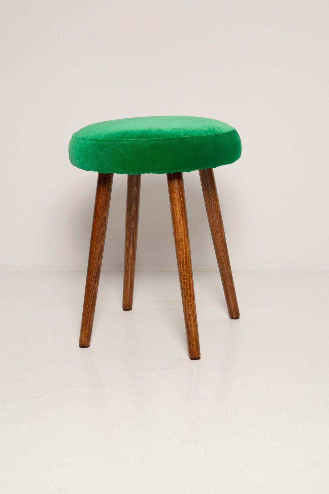 Set Of Two Mid Century Grass Green Velvet Stools, Europe, 1960s photo for sale