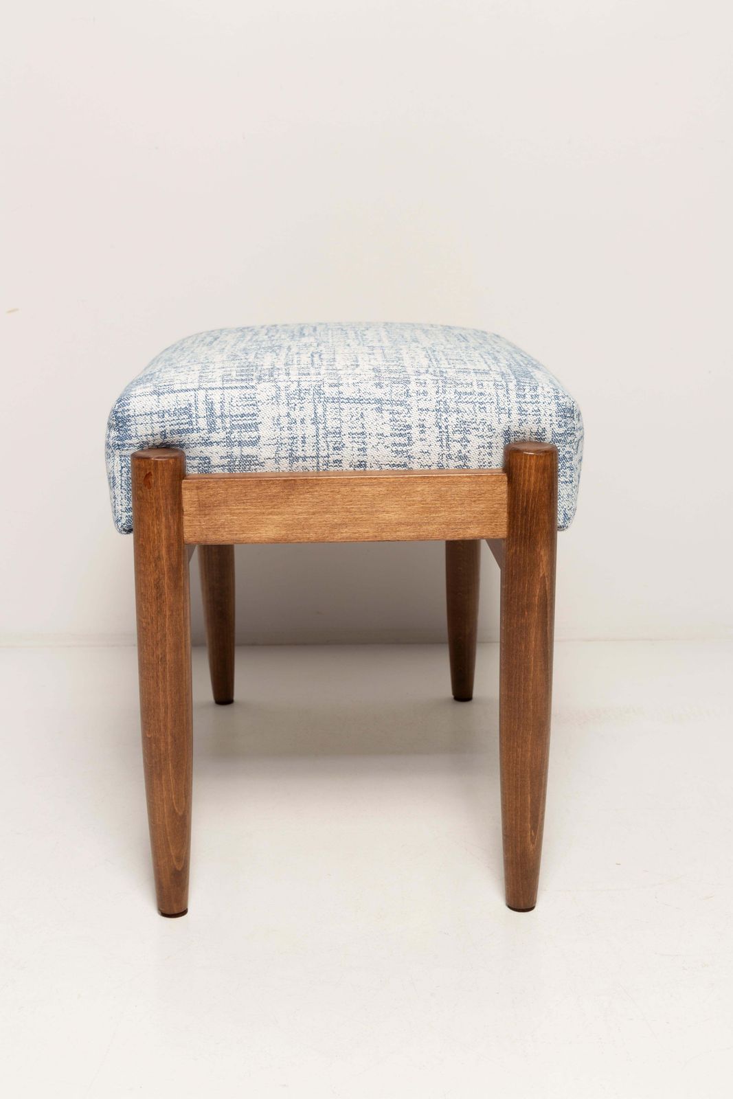 Pair Of Midcentury White And Blue Linen Vintage Stools, Edmund Homa, 1960s photo vintage