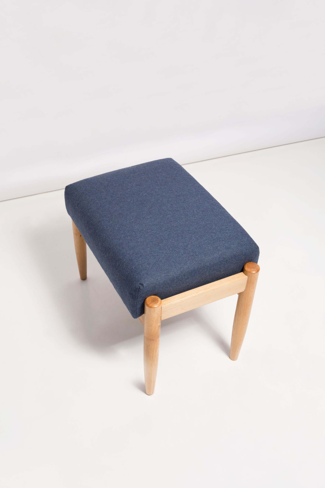 Mid Century Navy Blue Wool Vintage Stool, Edmund Homa, 1960s photo vinterior