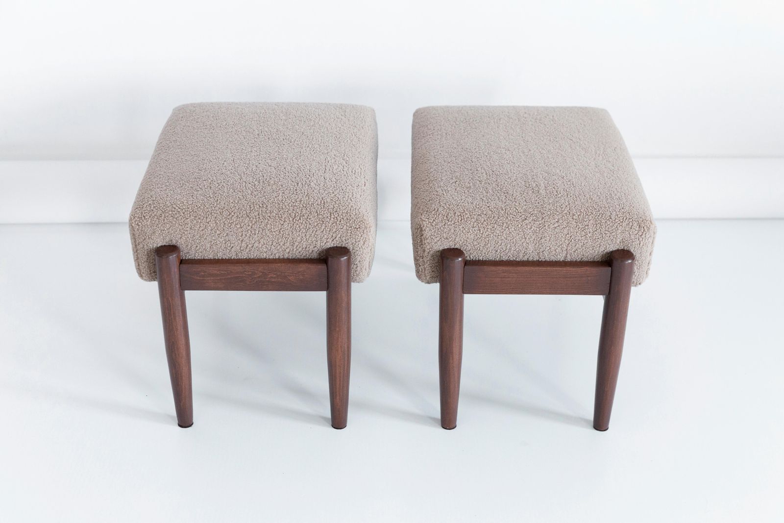 Set Of Two Camel Boucle Vintage Stools, Edmund Homa, 1960s photo 638.0