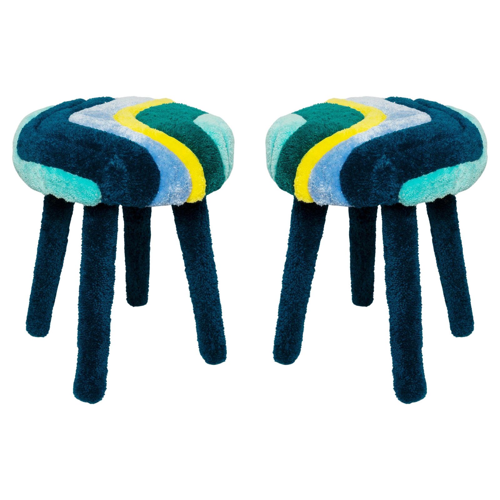 Set Of Two Mid Century Hand Tufting Wool Stools, Europe, 1960s
